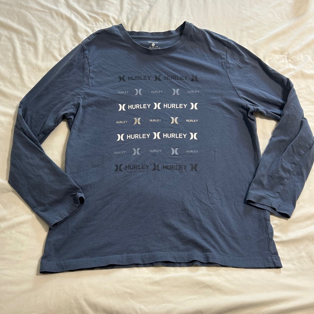 Hurley Mens Long Sleeve Graphic T-Shirt Blue Logo Print Large HFA21VMT-02731